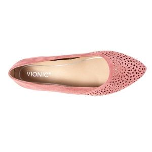 Vionic Carmela Perf Side Pink Suede Flats 9.5 W